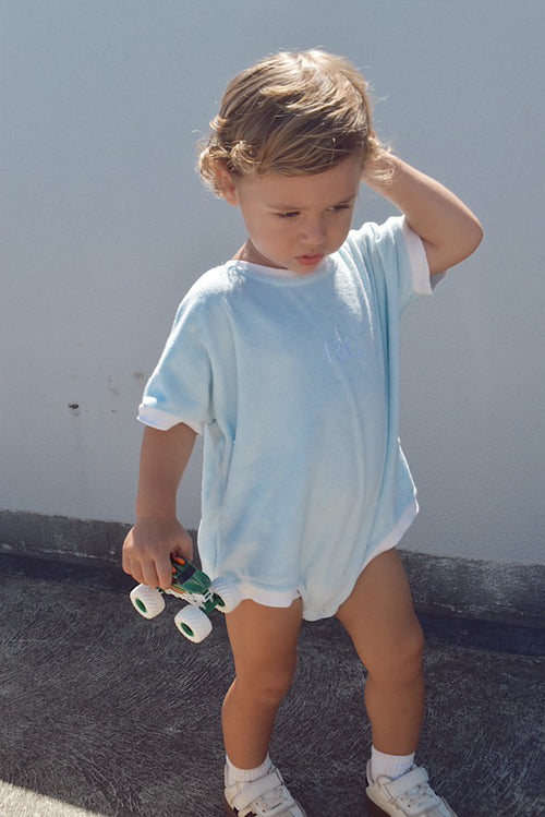 Baby Blue Terry Towel Romper - Ivy & Gaia